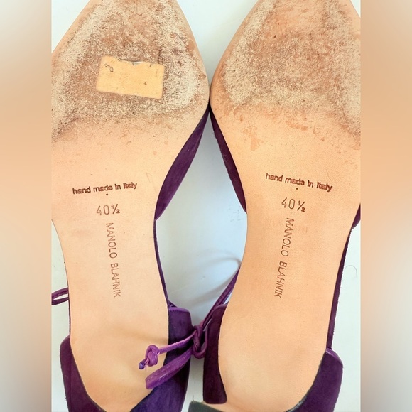 Manolo Blahnik Plum Purple Suede Leather Leyan 70mm ankle tie pumps EU 40.5 - Picture 10 of 10